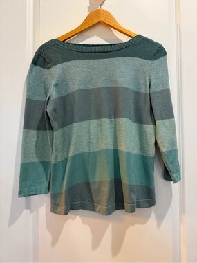 Croft & Barrow Colorblock Sweater Women’s Medium Blue Green 3/4 Sleeve Boat Neck